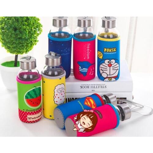 1PC 300ml Fashion Creative Cartoon cloth glass Glasses Water Bottle Portable My Glass Opaque Glass Cartoon Cute Bottle NX 034