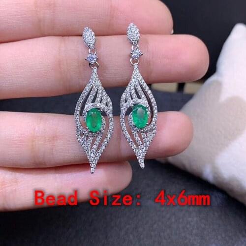 1Pc Natural Colombian Emerald Stud eardrop 925 Silver Fashion Gem Ring Crystal Healing Stone Gift For Ladies Christmas
