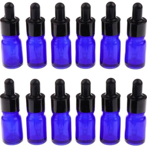 12 Pieces Empty Essential Oil Bottle Glass Liquid Aromatherapy Dropper Blue 5ml/10ml/15ml Glass Dropper Bottles