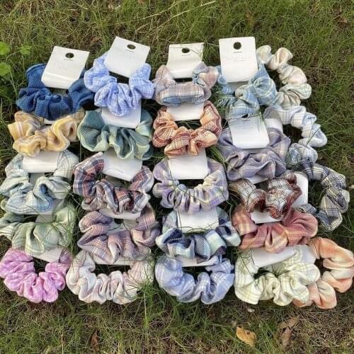 2pcs in)Fashion girls plaid hair elastci rubber band fabric cord ponytail holder decoratio accessories