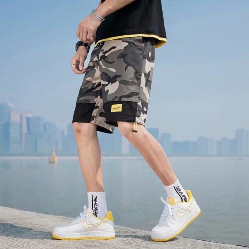 2021 Side Ribbon Multi Pockets Cargo Shorts Mens Casual Summer Hip Hop Baggy Streetwear Shorts Male Joggers Short Trousers