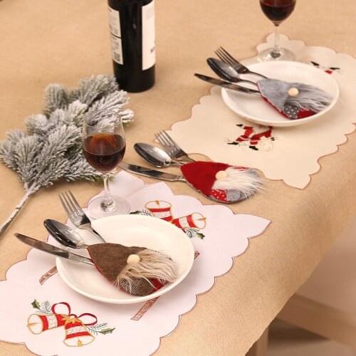Christmas Santa Claus Creative Cloth Knife Fork Cover Red Brown Gray Hats Christmas Decoration Kitchen Accessories 10*13cm 3pcs