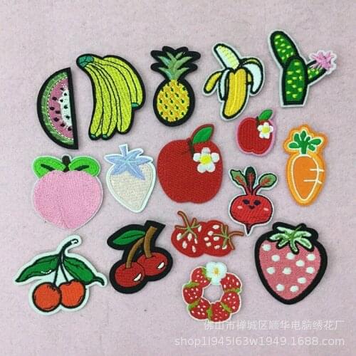 50pcs/lot Fruit and Vegetable Embroidery Patches Letters Clothing Decoration Accessories Diy Iron Heat Transfer Applique