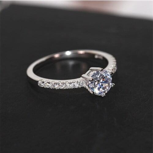 925 Sterling Silver Wedding Band Ring Cute Female Solitaire Round 5A Zircon Stone Ring Promise Love Engagement Rings For Women