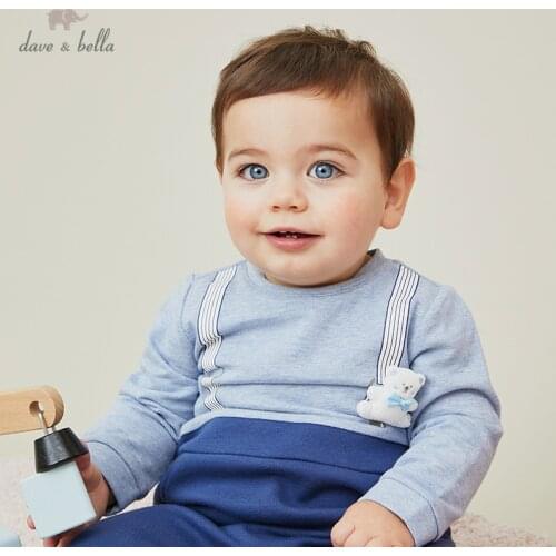 DBH15461 dave bella winter new born baby boys fashion cartoon patchwork jumpsuits infant toddler clothes children romper 1 piece