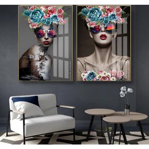 Decorative Pictures Modern Fashion Art Sex Flowers Women Canvas Painting For Living Room Wall Art Posters Prints Unframed