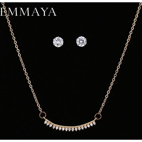 EMMAYA Wholesale Cheap Price Gold Color Clear Austria Crystals Stud Earrings and Pendant Necklace Jewelry Sets
