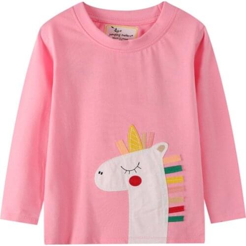 Jumping meters New Arrival Long Sleeve Animals T shirts for Girls Autumn Spring Unicorn Applique Fashion Children Clothing