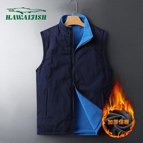 Hawaifish brand Mens vest double side wear fall and winter high quality vest fleece jacket fashion Plush warm Jacket Sleeveless