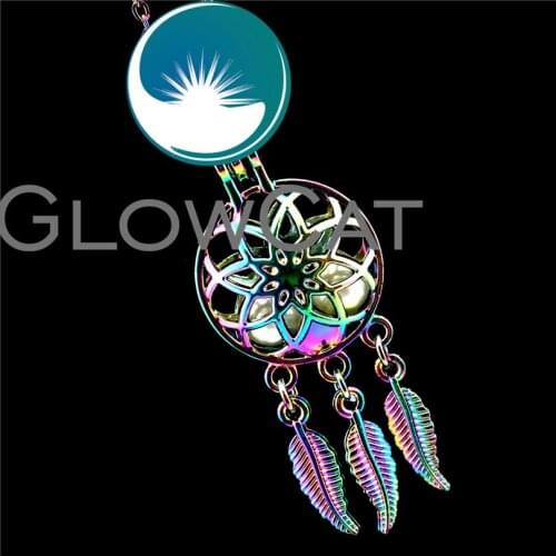 GLOWCAT R-C678 Rainbow Color Lotus Dream Catcher Beads Cage Pendant Perfume Diffuser Aromatherapy Pearl Cage Locket Necklace