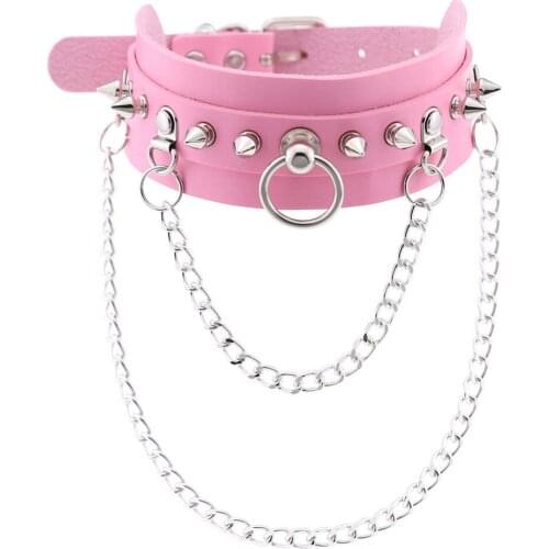 Gothic Sexy Leather Choker Collar for Women Punk Chain Silver Color Harajuku Necklace Bondage Festival Party Jewelry Accessories