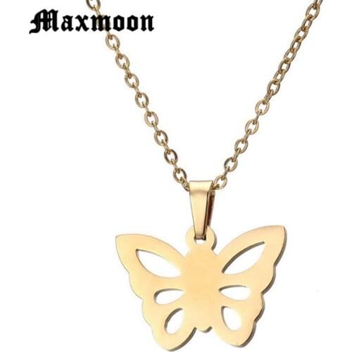 Maxmoon Dainty Butterfly Charm Necklaces For Women Animal jewelry Stainless Steel Chain Necklace Choker Children Gifts Bijoux
