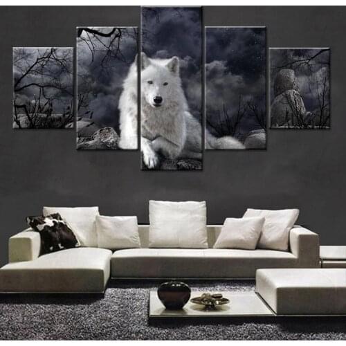 Painting Oil Poster Wall Fashion Picture For Home Decoration 5 Panel Animal Wolf Canvas Art Print Modular Kids Room Framework