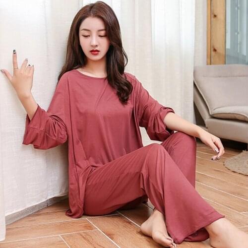 Long-sleeved Pajamas Set Women Spring and Autumn Newest Hot-selling Home Service Solid Modal Clothes Pyjamas Women