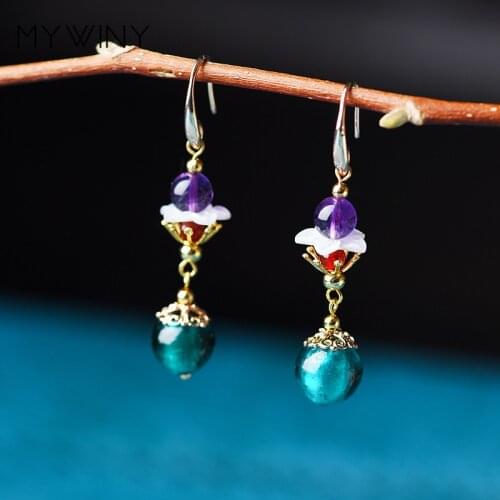Red green matchs stones to restore ancient colored glazed ethnic earrings ,New Original flowers fashion shell earrings