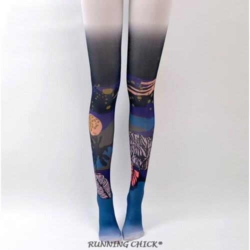 RUNNING CHICK Creative Pantyhose Fake Stockings Spring And Autumn Thin Moon Shadow Bay Printed Stockings