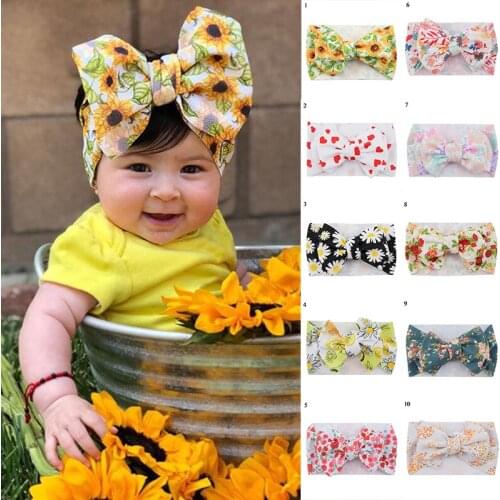 Fashion Big Bowknot Baby Hair Ribbon Floral Print Headwear Newborn Kids Turban Bow Headwraps Headbows New Baby Girls Hairbands