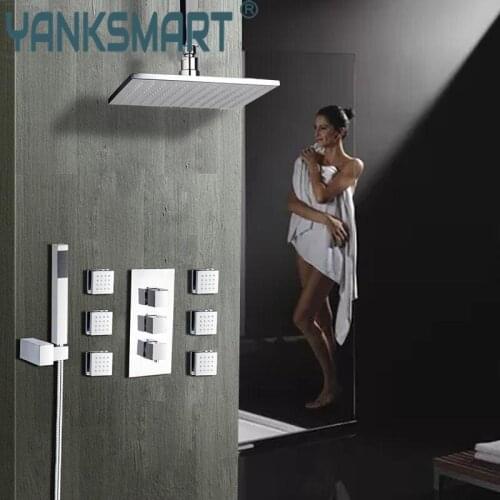 Bathroom Shower 8/10/1216 Inch Chrome Shower Faucet Set Thermostatic Valve Mixer Tap W/ 6 Message Jets Shower Mixer Set