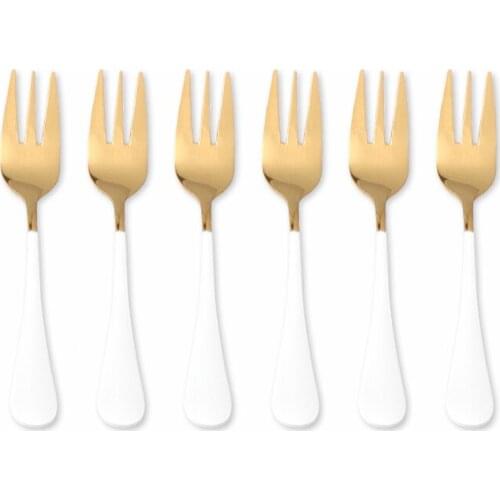 6Pcs White Gold Stainless Steel Tea Forks Flatware Cutlery Set Dessert Forks Kitchen Home Creative Travel Mirror Fork Dinnerware