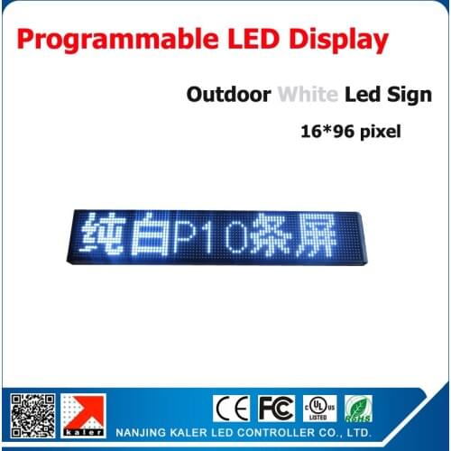 Outdoor led display p10 24*104cm white led sign for restaurant, shop advertising led programmable signs with scrolling motion