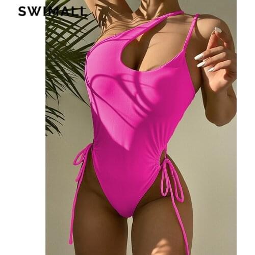 New Sexy Thong Piece Swimsuit Women High Cut Swimwear Female Solid Bandage Bathing Suit Swimming Suit Monokini Bodysuit