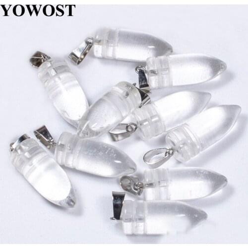 Wholesale 10Pcs/Lot Natural Stone White Quartz Beads Pendant Bullet Shape Dangle Charms Fit Necklace Earrings QV0037
