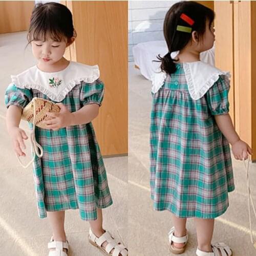 Peter Pan Collar Dress for Baby Girl Summer Plaid Vestido Casual Princess Christmas Dress Girl
