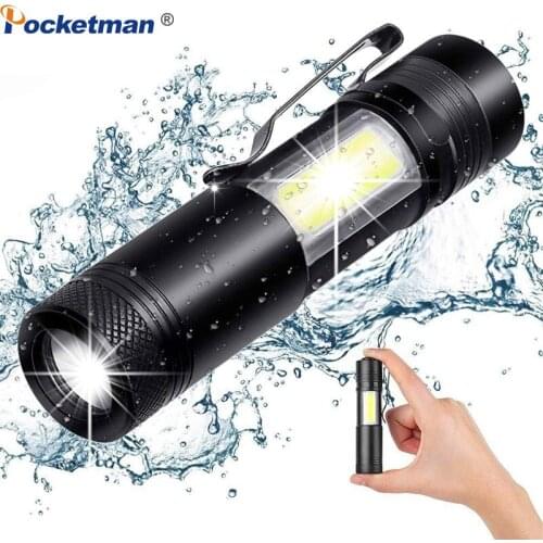 6000LM Portable XML-Q5+COB LED Flashlights Zoomable Torch Mini Flashlight Pocket Flashlight for Self-defense Night Lighting