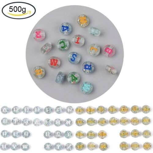 500g 7x4mm Plating Transparent Acrylic Letter Beads Glitter Powder Flat Round For DIY Jewelry Making , Hole: 1.5mm,about 3540pcs
