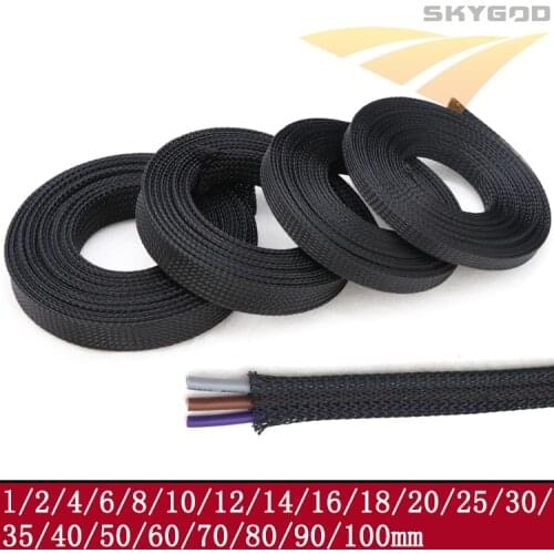 Dropship 1/5/10M Black PET Braided Sleeving Diameter 1~100mm Insulated Wire Cable Protection Sleeve Flame Retardant Nylon Tube