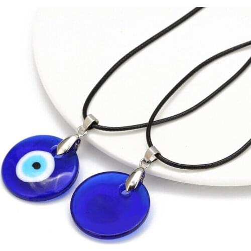 Evil Eye Necklace for Women Men Blue Turkish Resin Leather Rope Evil Eye Necklace Lucky Protection Necklace