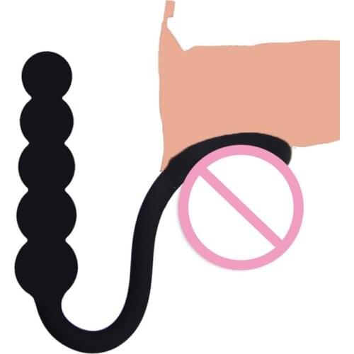 Silicone Anal Butt Plug 5 Pull Beads With Cock Ring Prostate Massager Anal Balls Anus Masturbation Erotic Anal Sex Toy For Adult