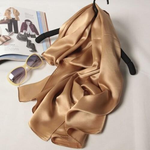 [SLKSCF] 170X55CM TOP Fashion georgette silk satin scarf classic solid color satin silk scarfs plain real silk scarves