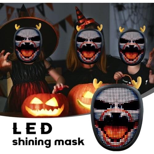 Led Face Mask Light up Mask with Bluetooth Programmable Automatic Induction Switch Luminous Mask for Adults Costumes Cosplay