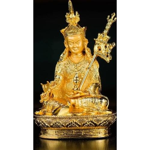 Gold Alloy Zinc 15cm Tranic Buddhist Suppliers Plated Efficacious Bodhisattva Padmasambhava Lotus Putting Home/Office Decoration
