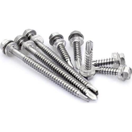 50Pcs Roofing Screws ST4.2 ST4.8 ST5.5*L DIN7504K Stainless Steel 410 Hex Head Self Drilling Screws