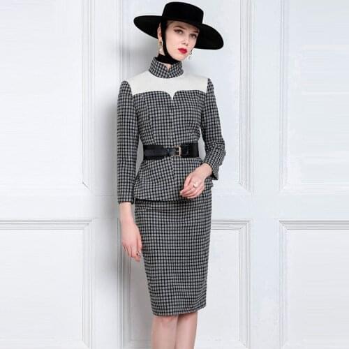 High End Plaid Tweed Professional Suit Skirt Fashion Bag Buttocks Two Piece Suit Temperament Celebrity Dress Autumn And Winter