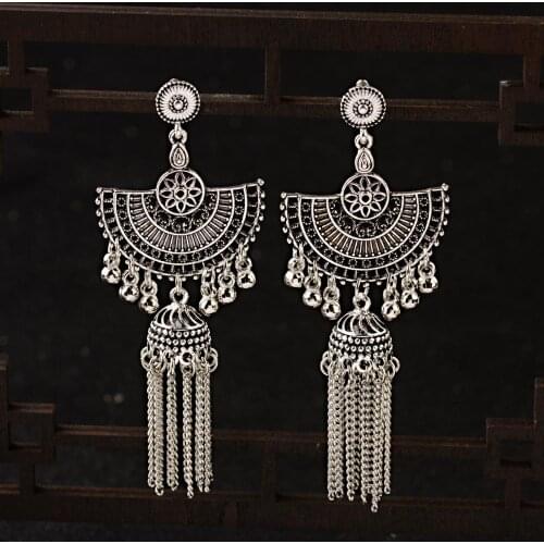 Afghan Indian Jewelry Jhumka Oorbellen Gold Silver Color Bells Statement Earrings for Women Bohemia Egypt Gypsy Tribal Party