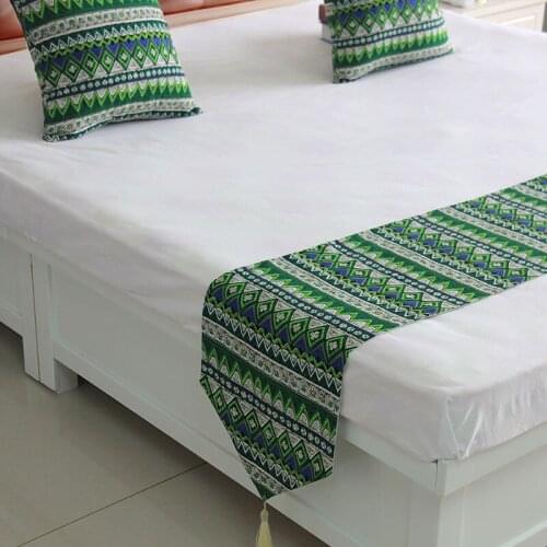 National Style Green Bedspreads High quality Blue Bed Runner Throw Bedding Queen King Bed Flag Towel Home Hotel Decoration