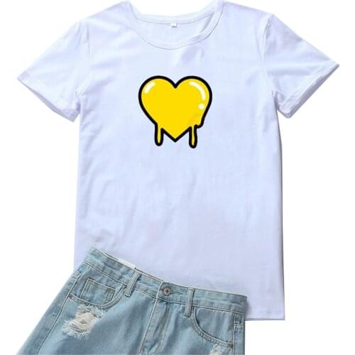 Harajuku Yellow Heart Graphic T Shirt Woman Aesthetic Pattern Tee Shirt Femme Casual Vintage Tops Women Tshirts Women Clothing
