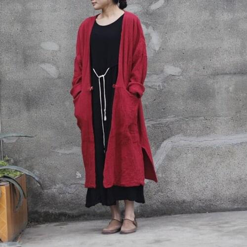 Women Spring Autumn Cotton Linen Trench Coat Outerwear Ladies Loose Coat Female Long Coat 2021