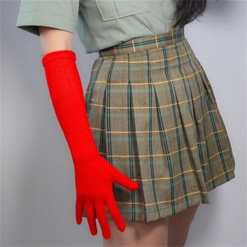 Women Long Wool Gloves 40cm Knitting Five Fngers High Elasticity With Wool Models Warm Big Red Ex-Factory Price Z40-5