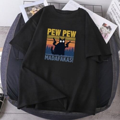 Summer 2021 New Female Hip Hop Camisetas Pew Madafakas Cats Woman T-shirts Fashion O-neck Hots Sale Short Sleeve Retro Tees Tops