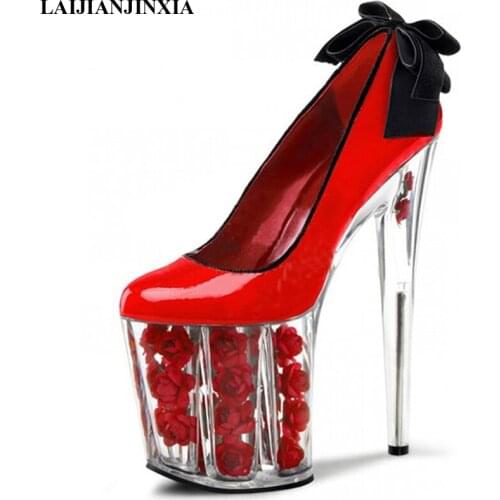 LAIJIANJINXIA New Sexy Bowknot Women 20cm High Heels Dancing Pumps Heel Platform Pumps Night Club Party Platform Dance Shoes