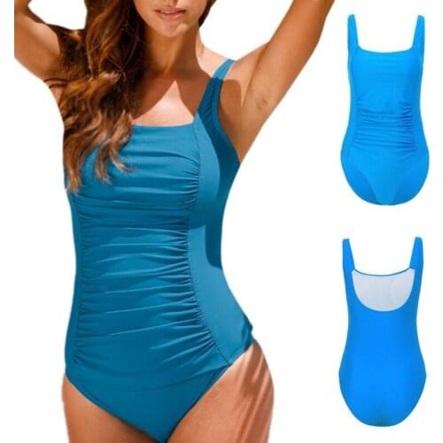 Women Solid Color One-piece Swimsuit U-neck High Waist Triangle Oversize Swimwear Summer Conservative Beach Outfits Hot Sell