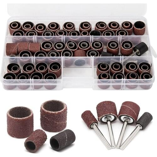 100PCS Drum Sanding Kit +4Pcs Band Mandrel Rotary Tool Nail Drill Bits Abrasive Tools Sander Drum Mandrel for Dremel