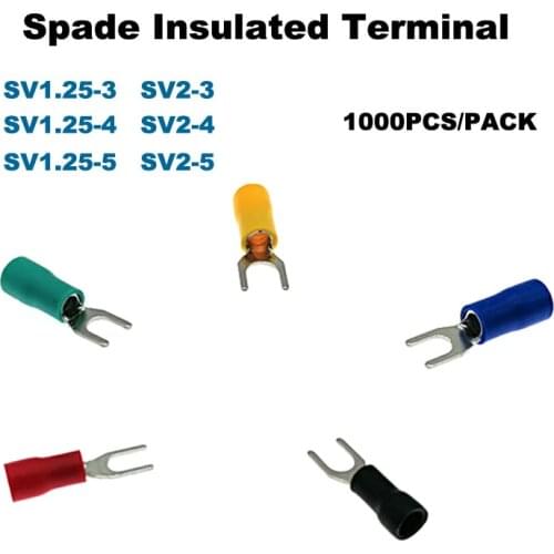 1000pcs Spade Insulated Furcate crimp terminals electrical wire connector SV1.25-3~SV2-5 lug terminal cable ferrules 22-10AWG