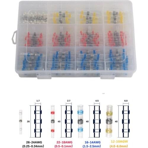 250Pcs Seal Solder Wire Connectors Set Heat Shrink Butt Connectors Waterproof Insulated Electrical Wire Terminals 0.5-6.0mm2