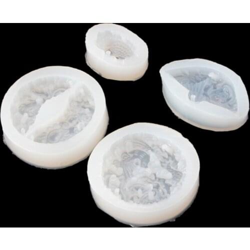 4PCS Silicone Pendant Mould Resin Carved Jade Lotus Flower Jewelry Making Tools