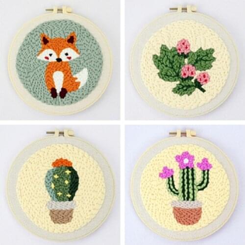 4 Type Punch Needle Kits, Contains Threader, Hoop, Yarn, All Materials and Tools, DIY Craft Gift, Needle Full Set for Starter